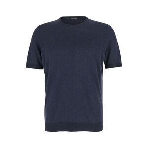 Tagliatore Men Blue Crewneck T-Shirt With Ribbed Edges In Cotton Man
